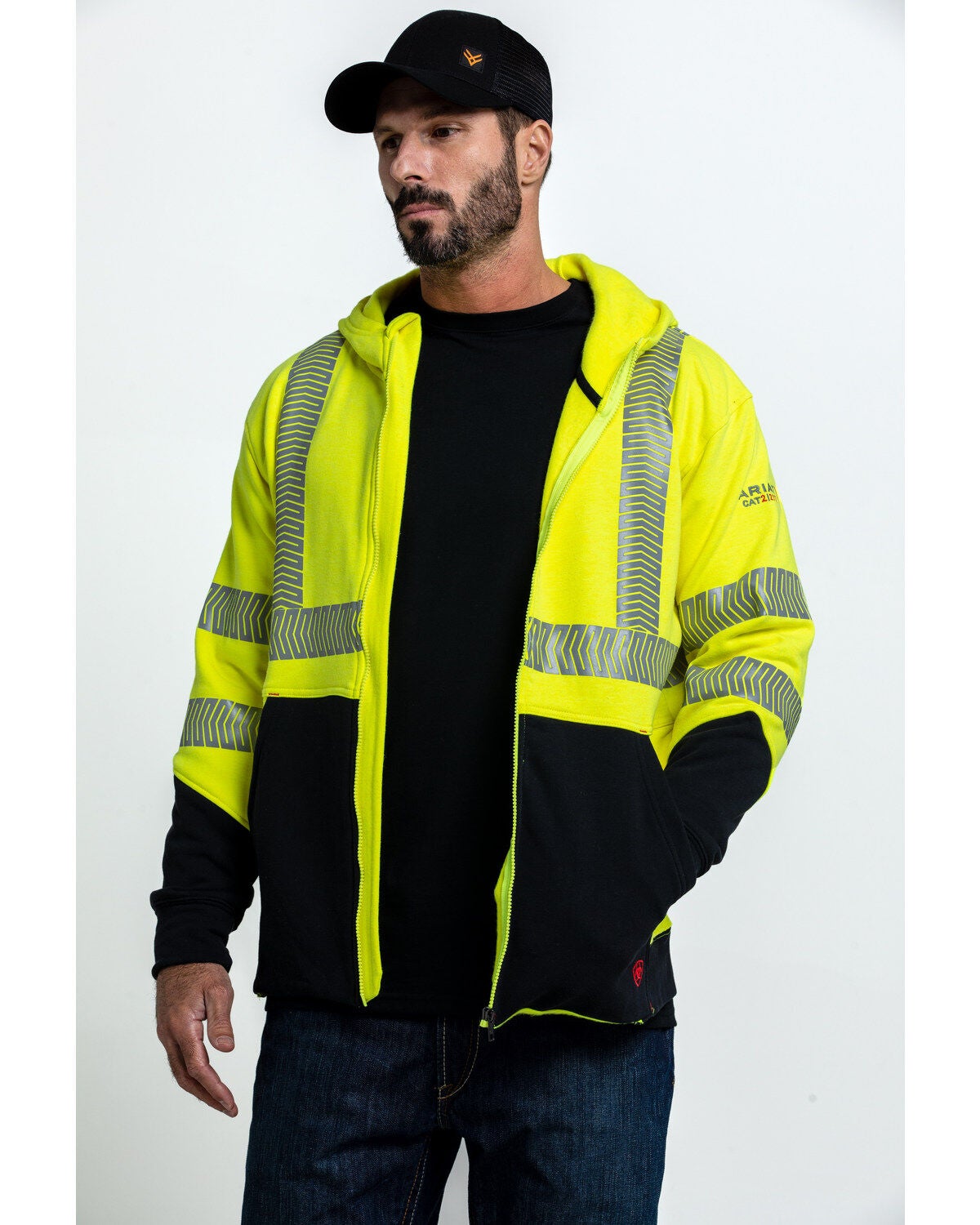 Ariat Men's FR Hi-Vis Full Zip Work Hooded Jacket, Bright Yellow, hi-res