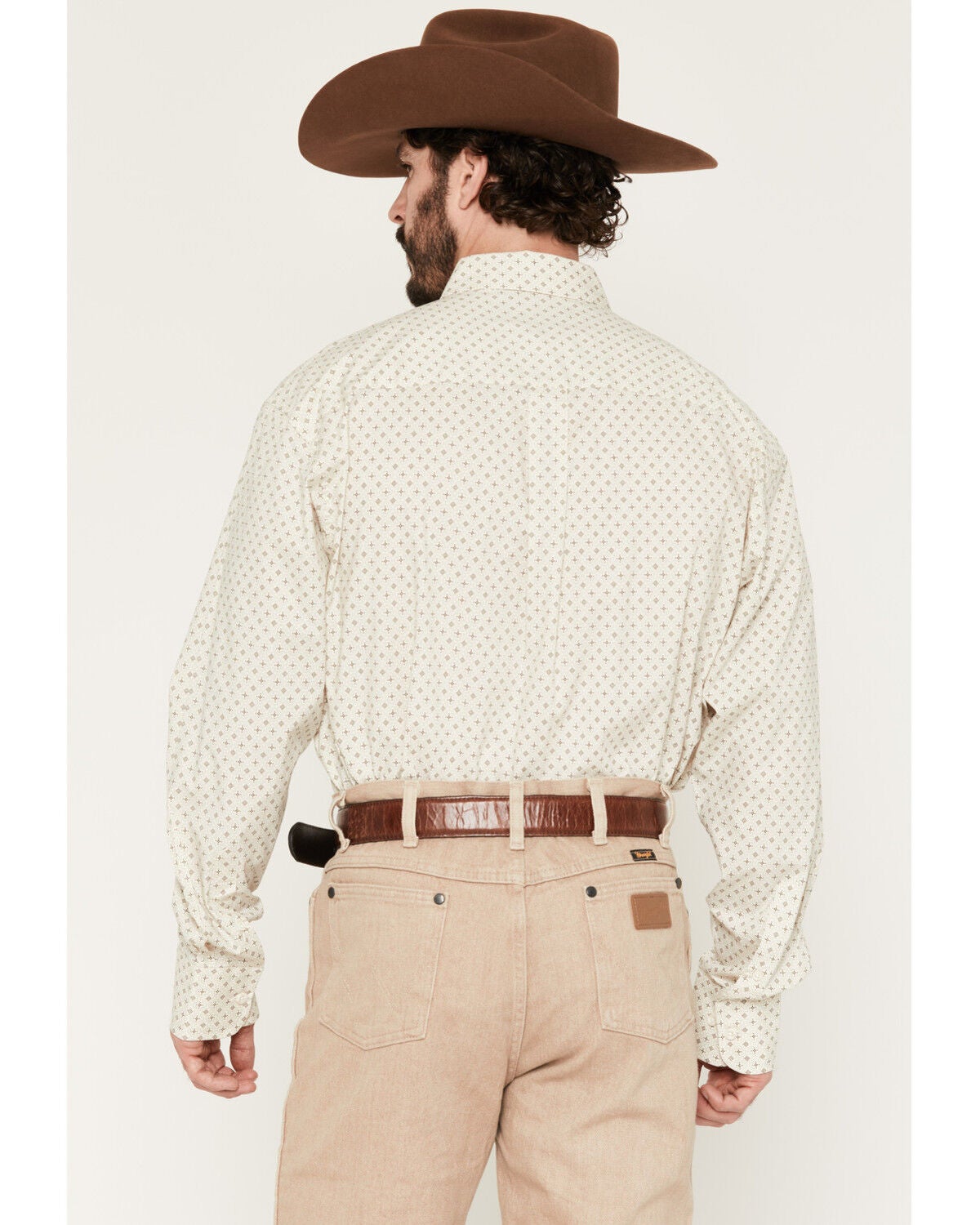 Image #4 - George Strait by Wrangler Men's Geo Print Long Sleeve Button-Down Stretch Western Shirt - Big, Cream, hi-res