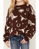Image #3 - Rock & Roll Denim Girls' Western Print Sweater, Chocolate, hi-res