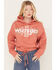 Wrangler Retro Women's Southwestern Print Logo Cropped Long Sleeve Hoodie, Red, hi-res