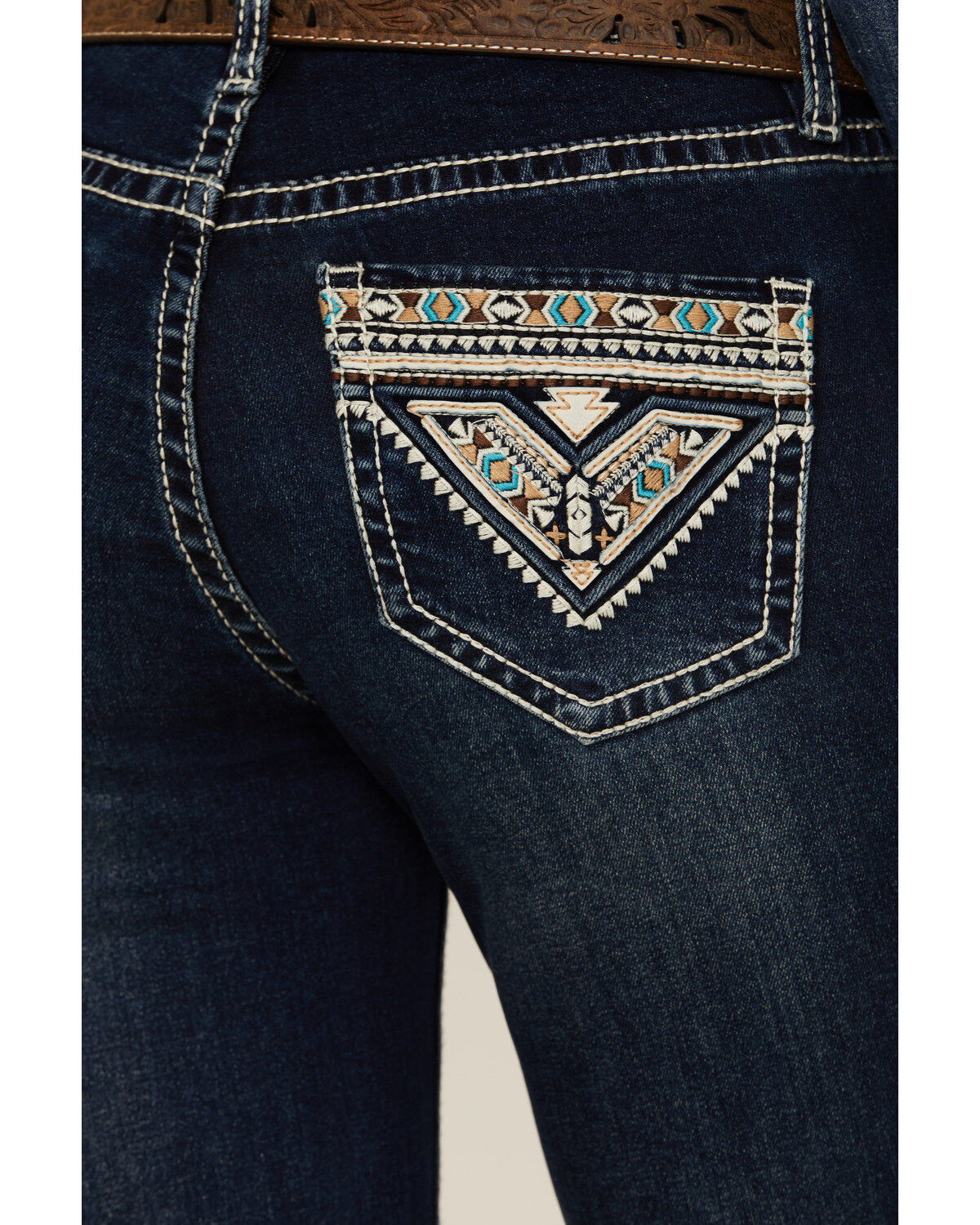 Image #2 - Rock & Roll Denim Women's Dark Wash Mid Rise Embroidered Bootcut Stretch Denim Jeans, Dark Wash, hi-res