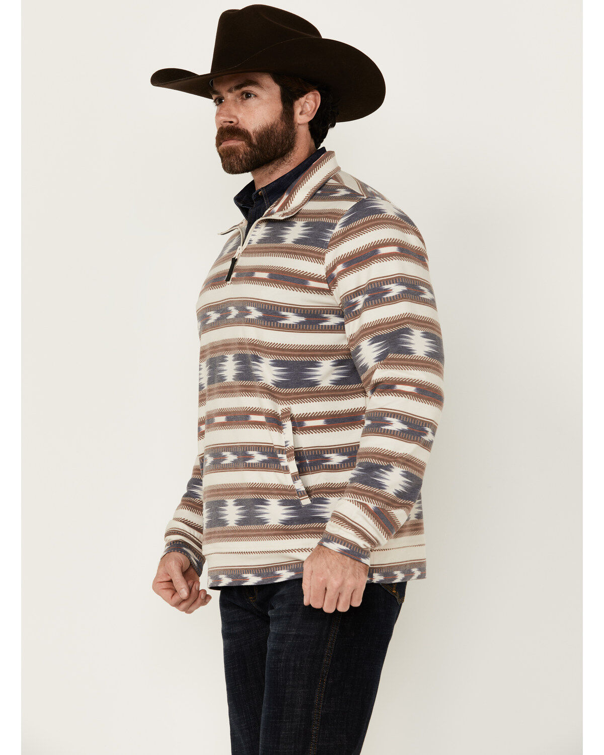 Image #2 - Rock & Roll Denim Men's Striped 1/4 Zip Pullover, Natural, hi-res