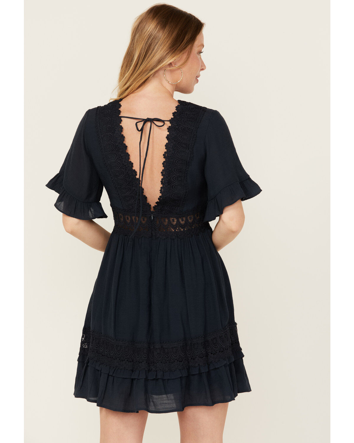 Image #4 - Wishlist Women's Solid Lace Trim Mini Dress, Navy, hi-res