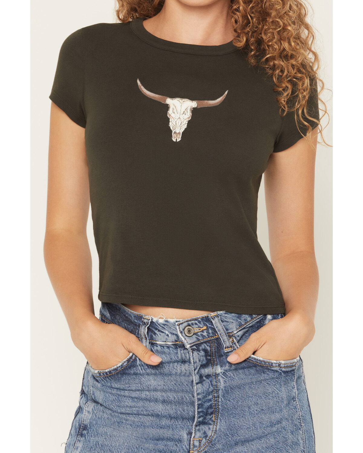 Image #3 - Originality Women's Steerhead Short Sleeve Graphic Baby Tee, Black, hi-res