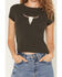 Image #3 - Originality Women's Steerhead Short Sleeve Graphic Baby Tee, Black, hi-res