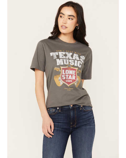Image #1 - Bohemian Cowgirl Women's Don't Mess With Texas Lone Star Short Sleeve Graphic Tee, Grey, hi-res