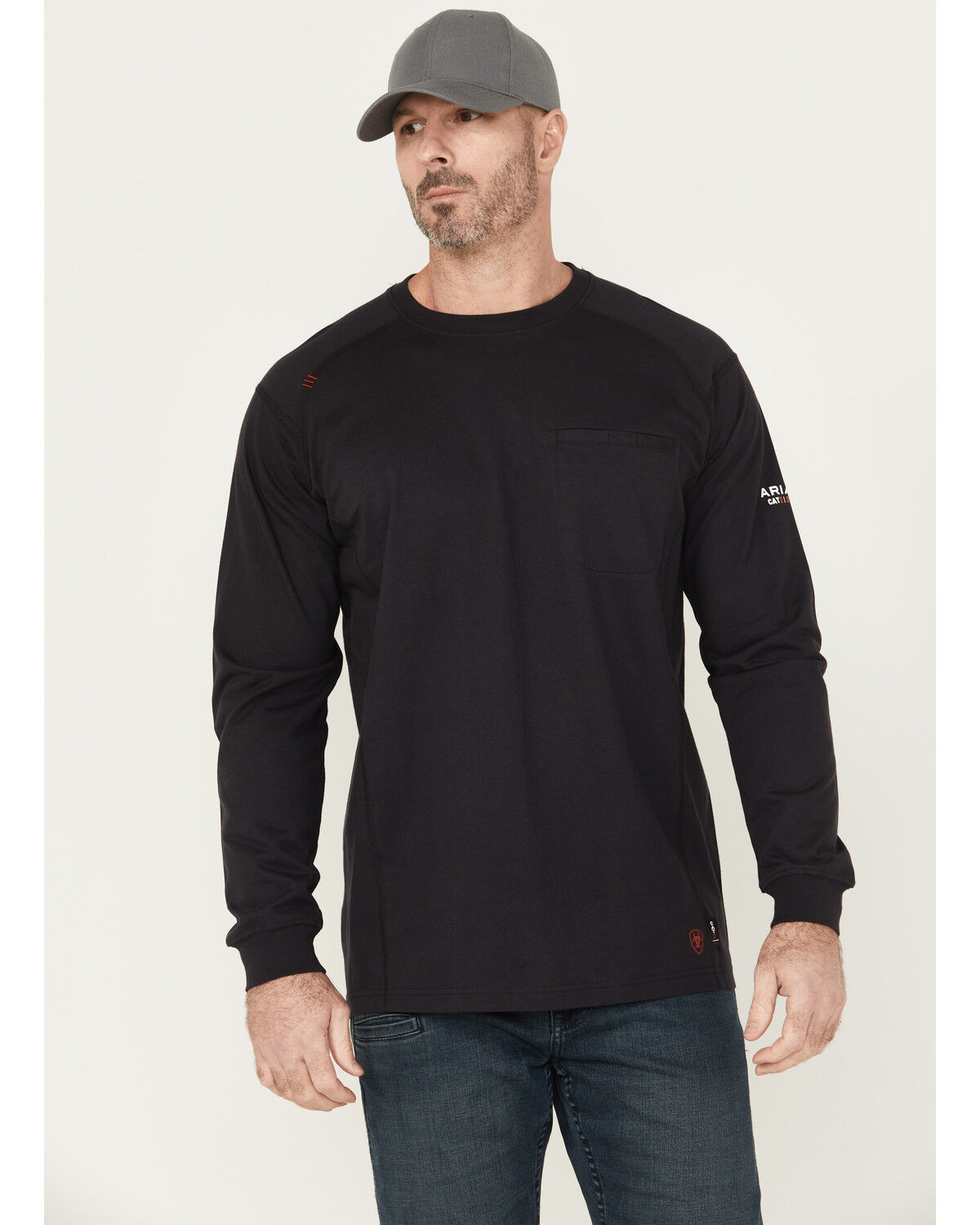 Image #2 - Ariat Men's FR Air Graveyard Shift Long Sleeve Pocket Work T-Shirt, Black, hi-res