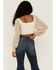 Lush Women's Long Sleeve Chiffon Floral Corset Top, Taupe, hi-res
