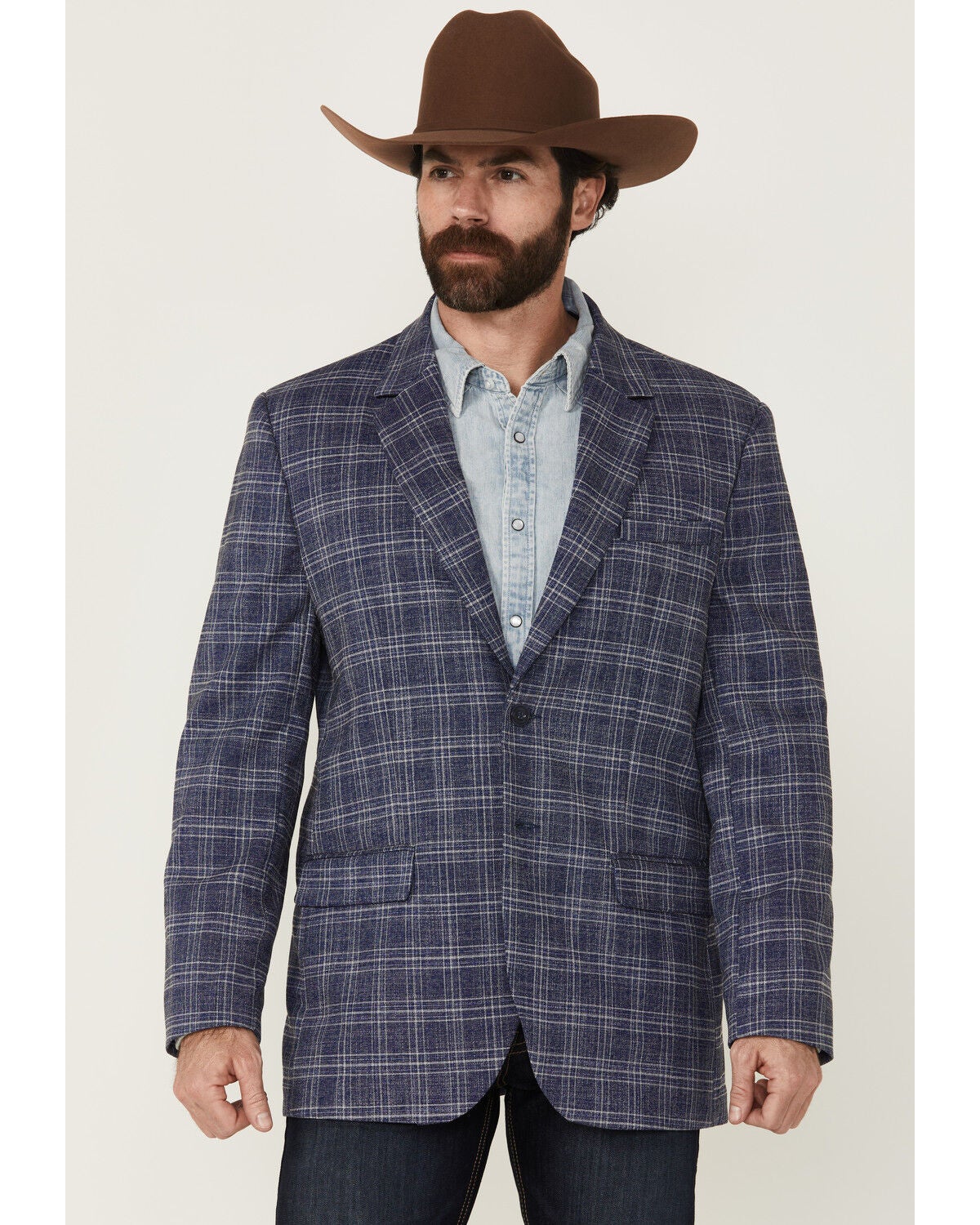 Rock & Roll Denim Men's Plaid Print Modern Fit Sportcoat, Blue, hi-res