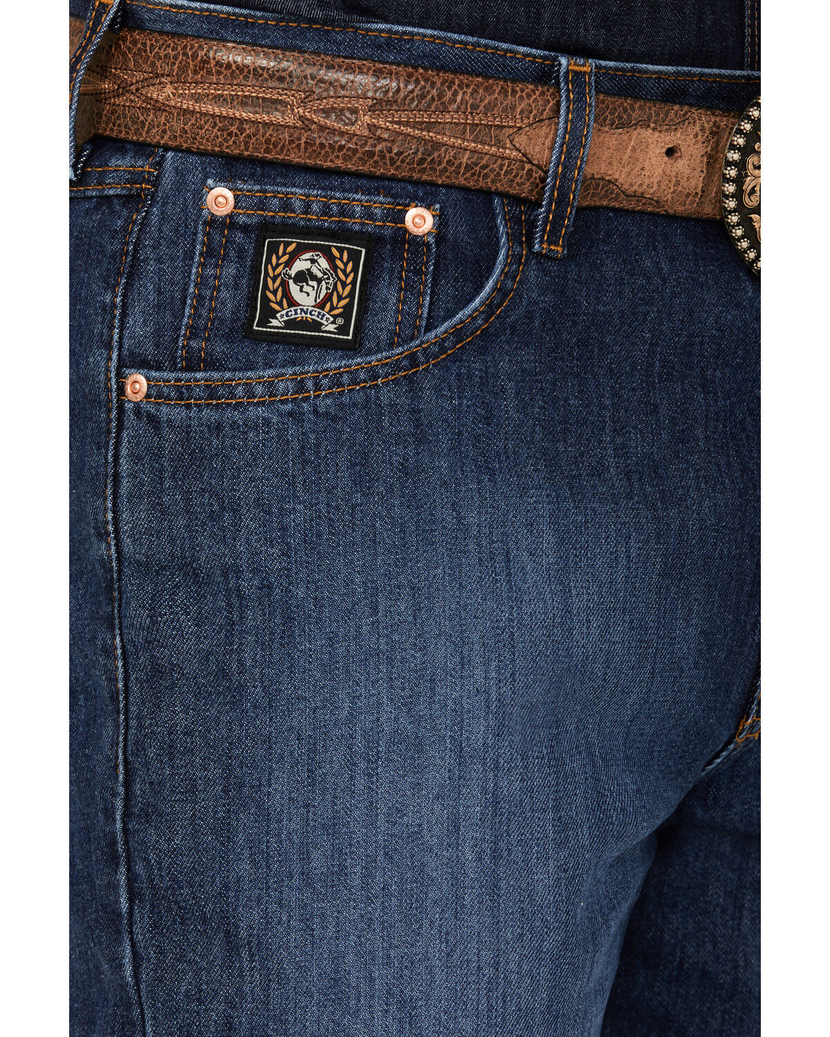 Image #2 - Cinch Men's Black Label Dark Wash Loose Fit Tapered Denim Jeans, Dark Blue, hi-res