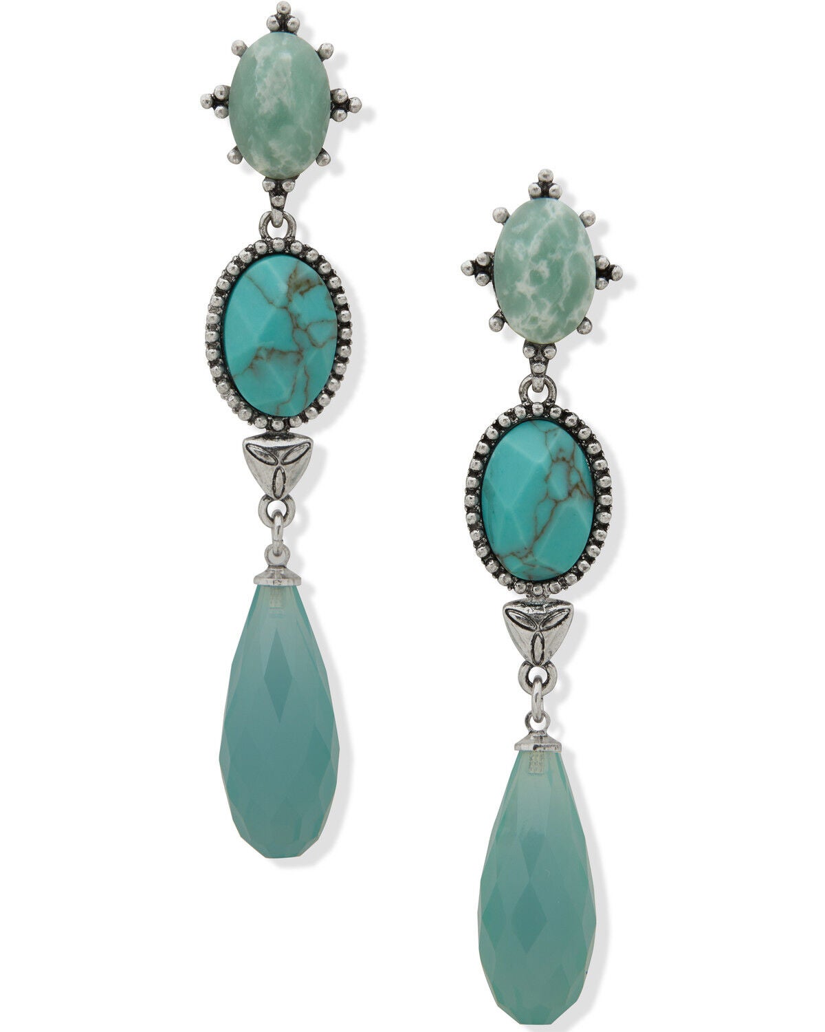 Lainey Wilson Women's Blue Moonshine Stacked Stone Concho Statement Earrings, Silver, hi-res