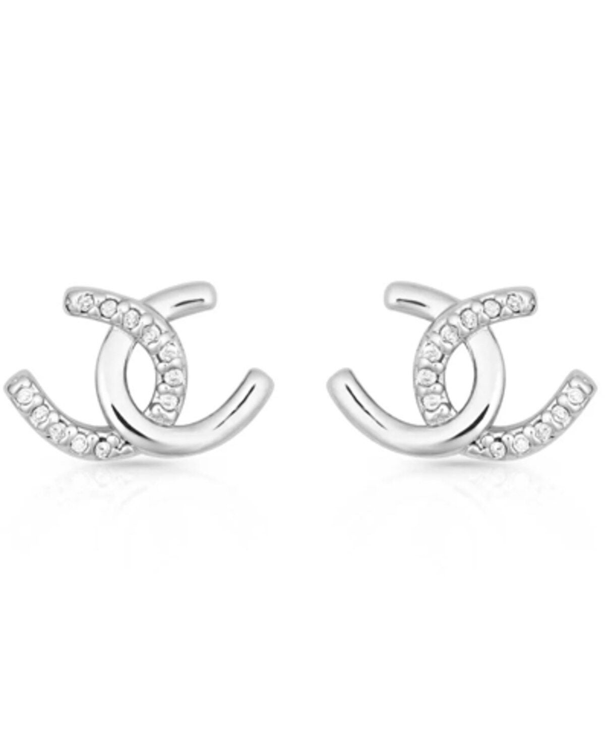 Montana Silversmiths Women's Horseshoe Happiness Post Earrings, Silver, hi-res