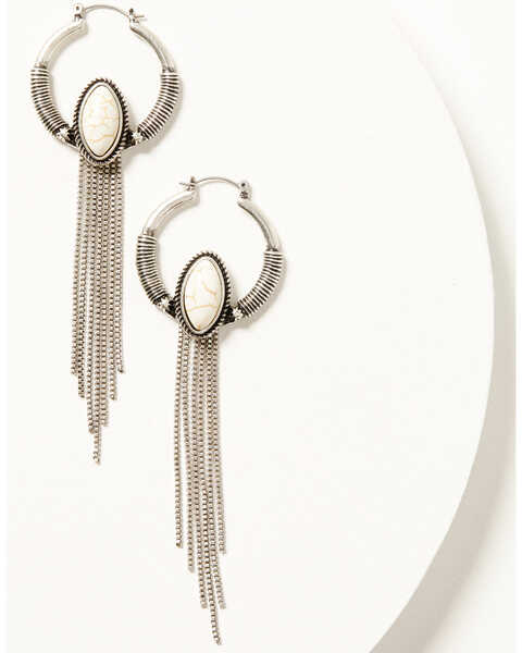 Image #1 - Shyanne Women's Hoop Chain Fringe Earrings, Ivory, hi-res