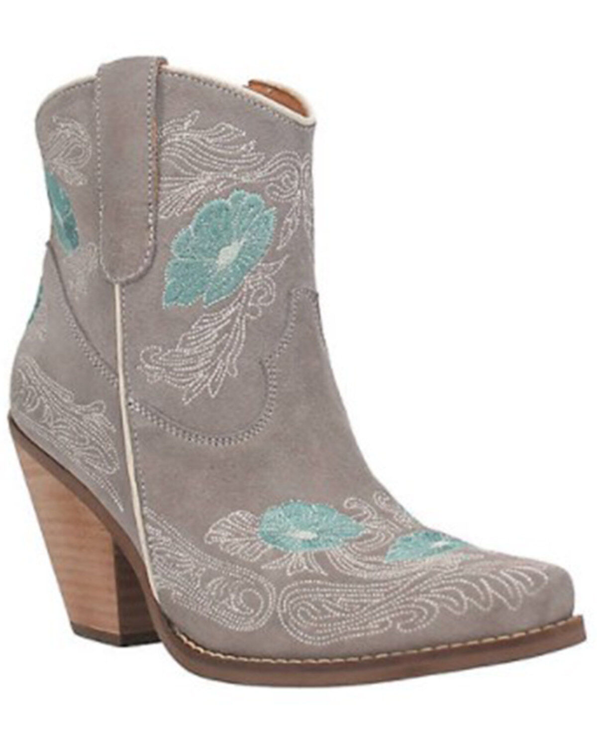 Image #1 - Dingo Women's Tootsie Floral Embroidered Western Fashion Booties - Snip Toe, Grey, hi-res