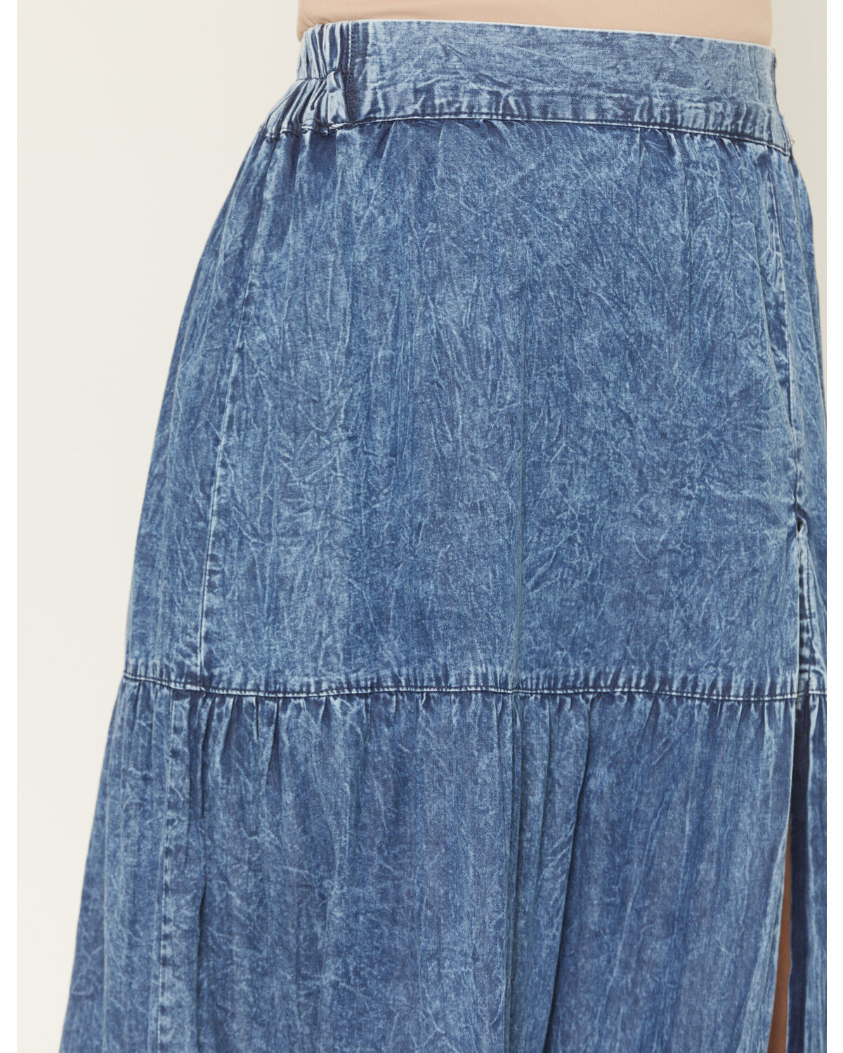 Image #4 - Angie Women's Acid Washed Split Maxi Skirt, Dark Wash, hi-res
