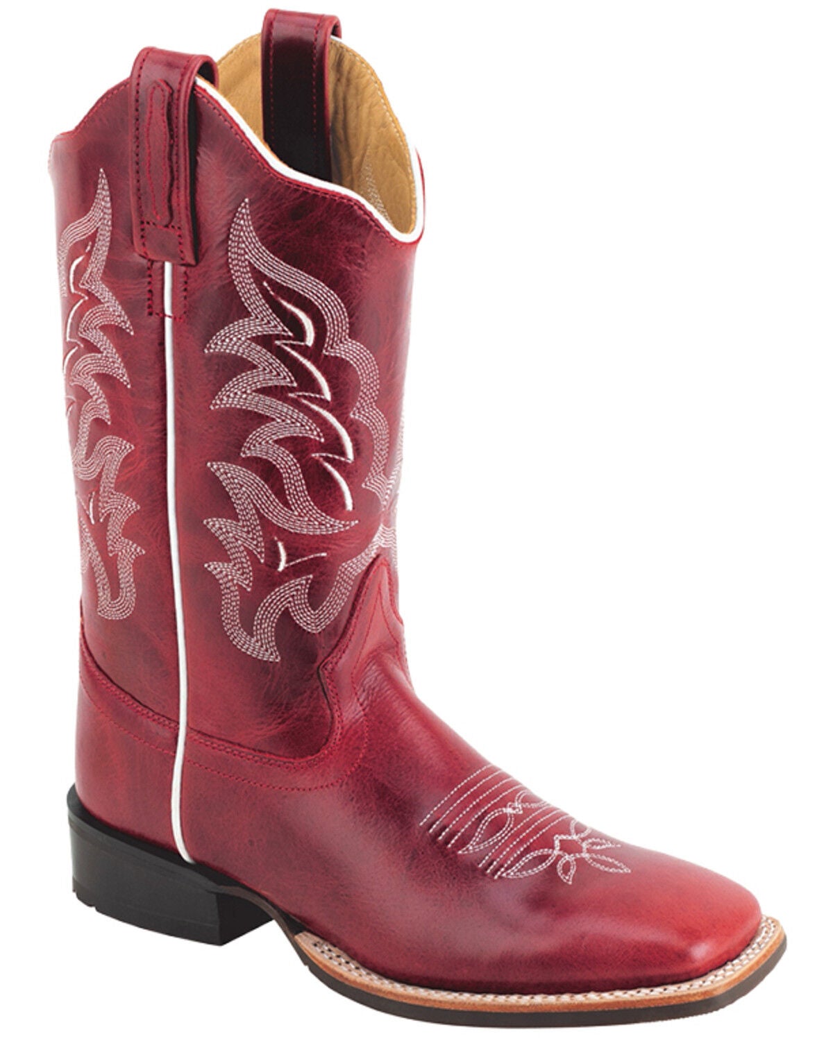 Old West Women's Western Boots - Broad Square Toe, Red, hi-res