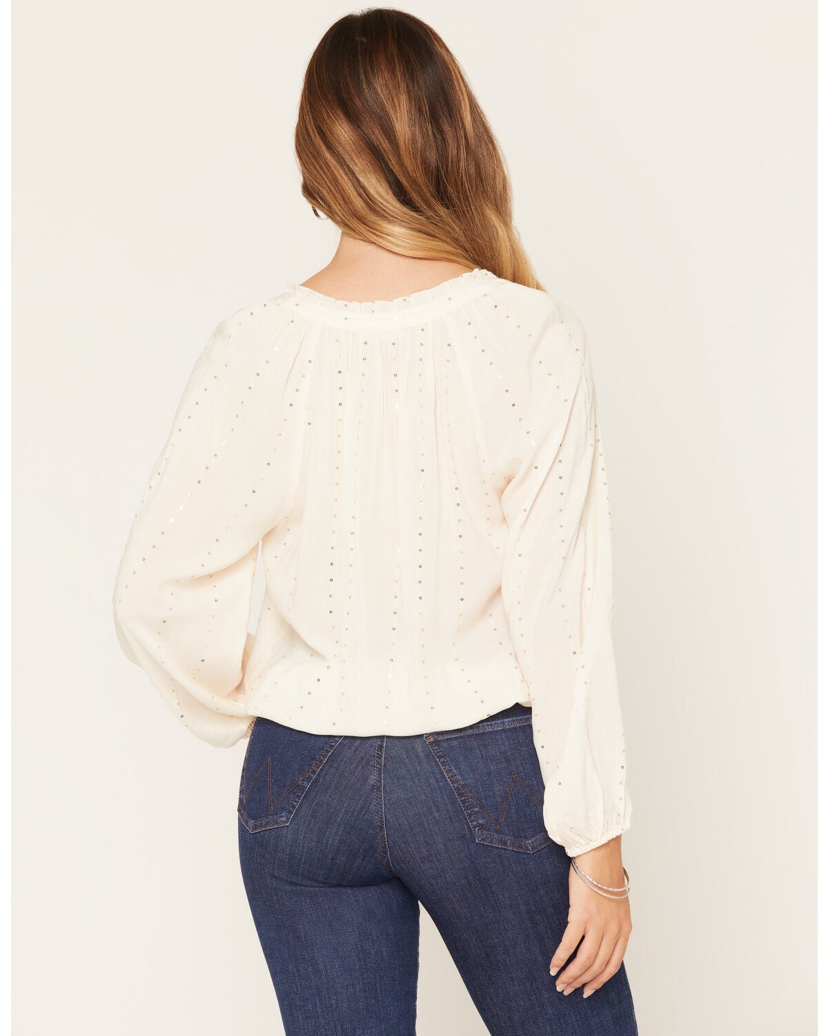 Image #4 - Lovestitch Women's Long Sleeve Sequins Peasant Top, Ivory, hi-res
