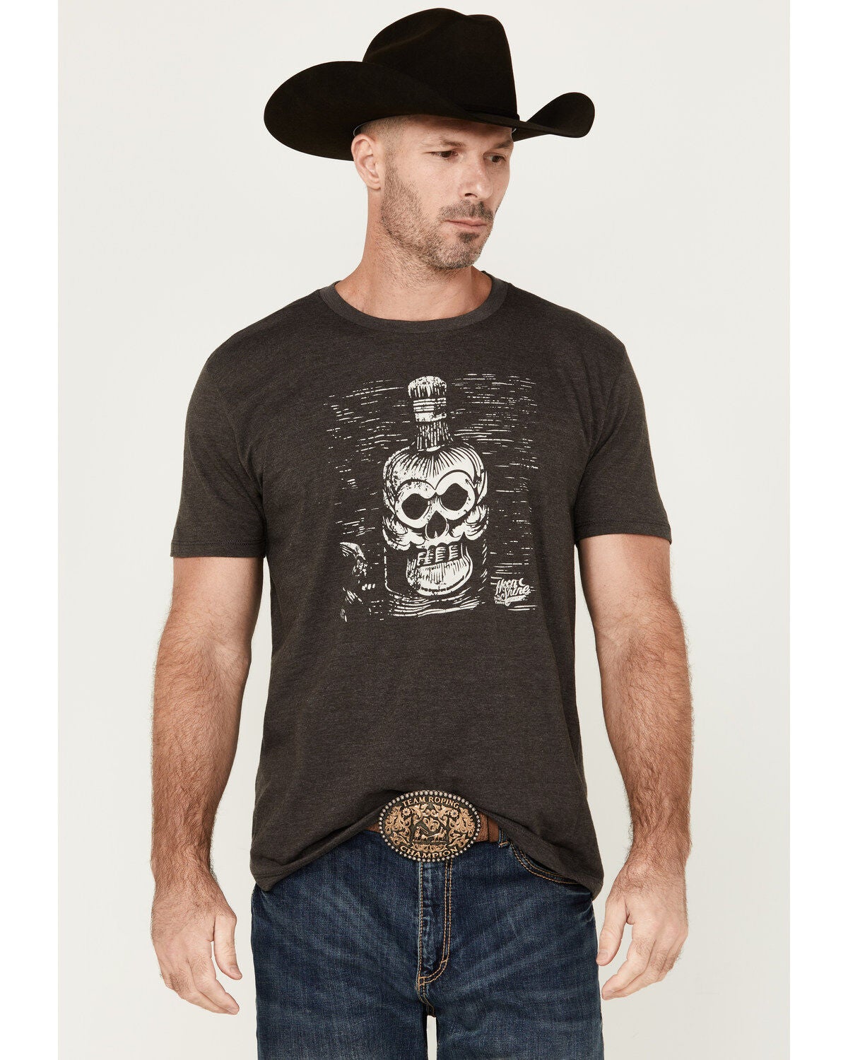 Moonshine Spirit&reg; Men's Bottle Lines Short Sleeve Graphic T-Shirt, Charcoal, hi-res