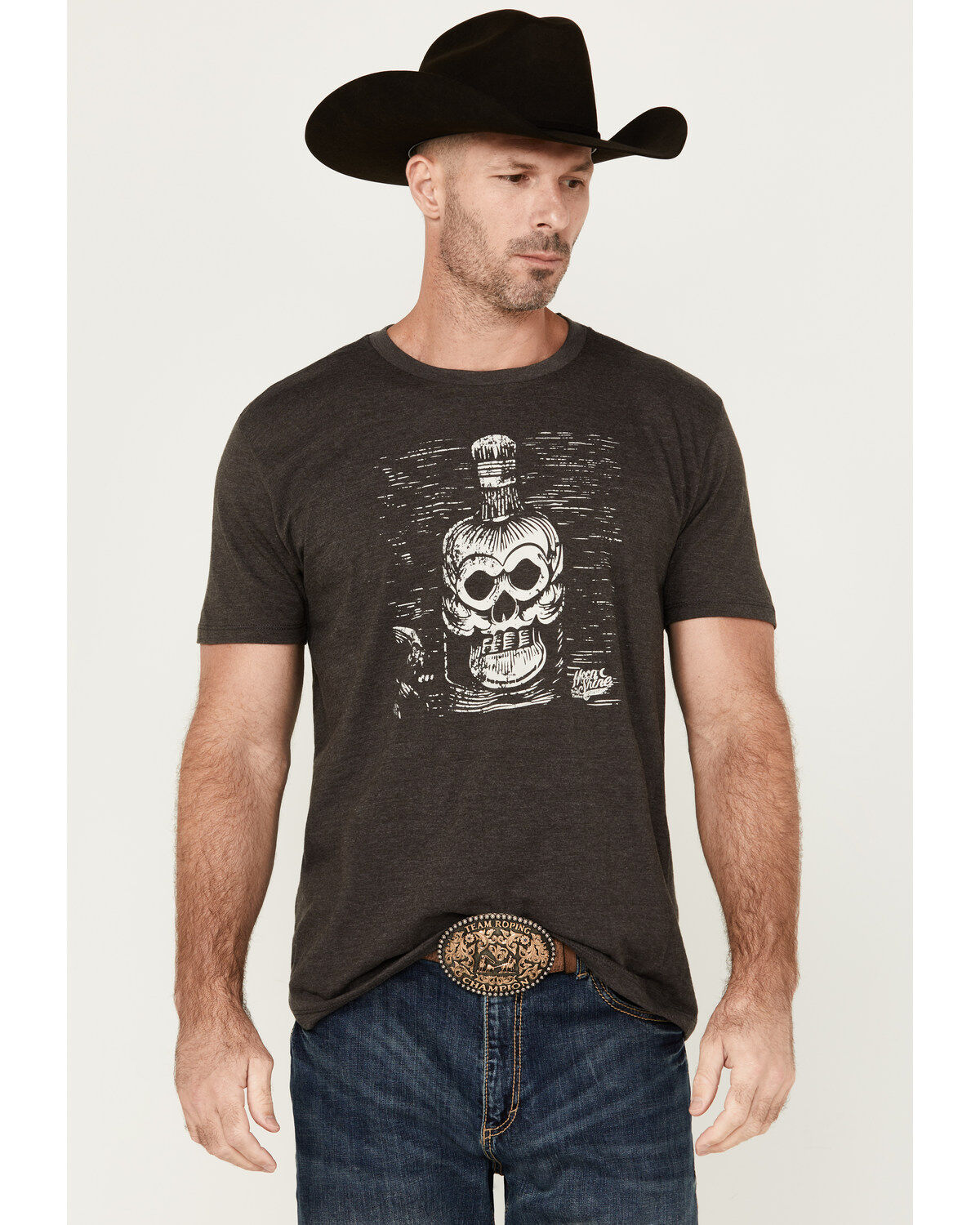 Image #1 - Moonshine Spirit Men's Bottle Lines Short Sleeve Graphic T-Shirt, Charcoal, hi-res