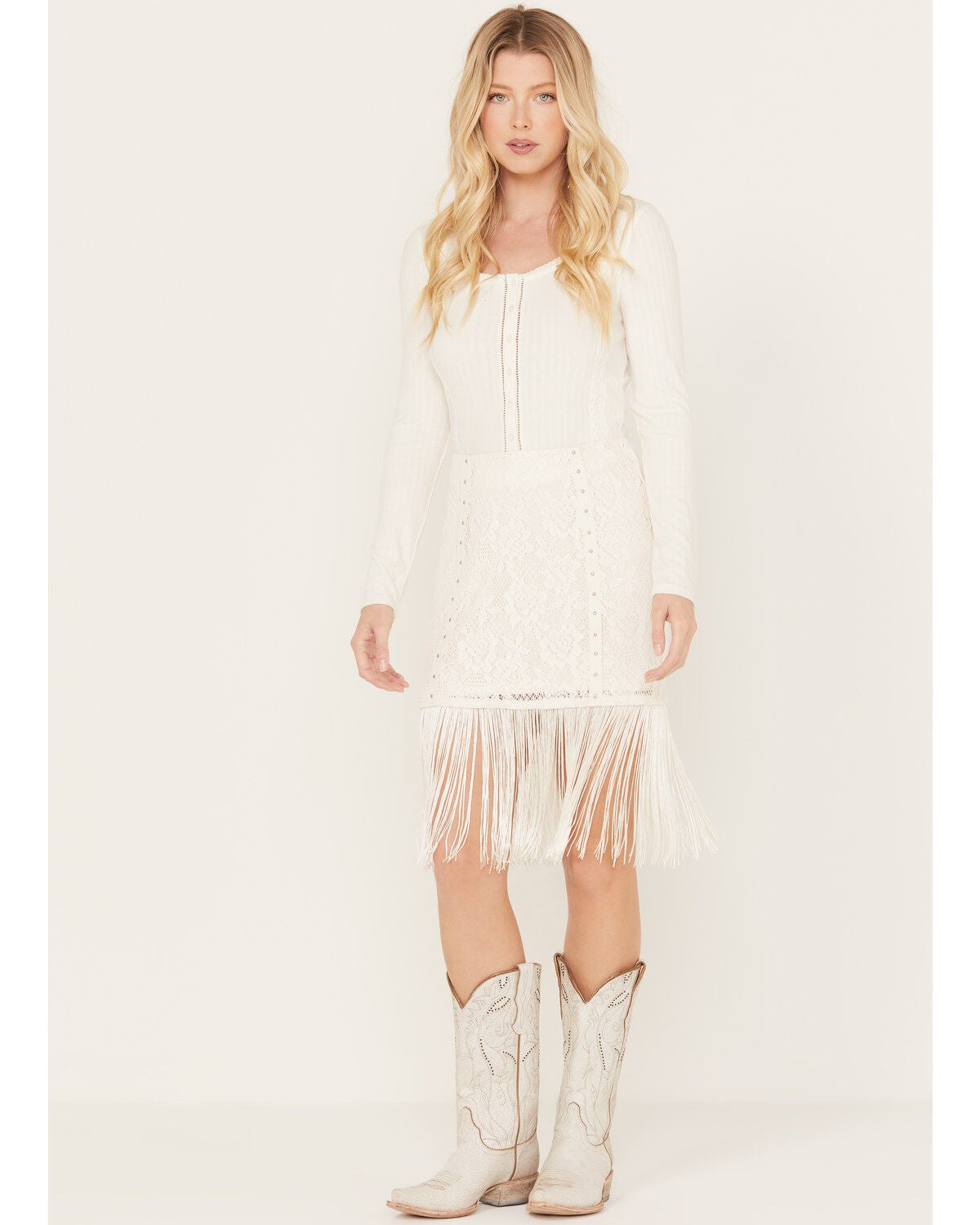 Idyllwind Women's Rocker Studs and Lace Skirt, Ivory, hi-res