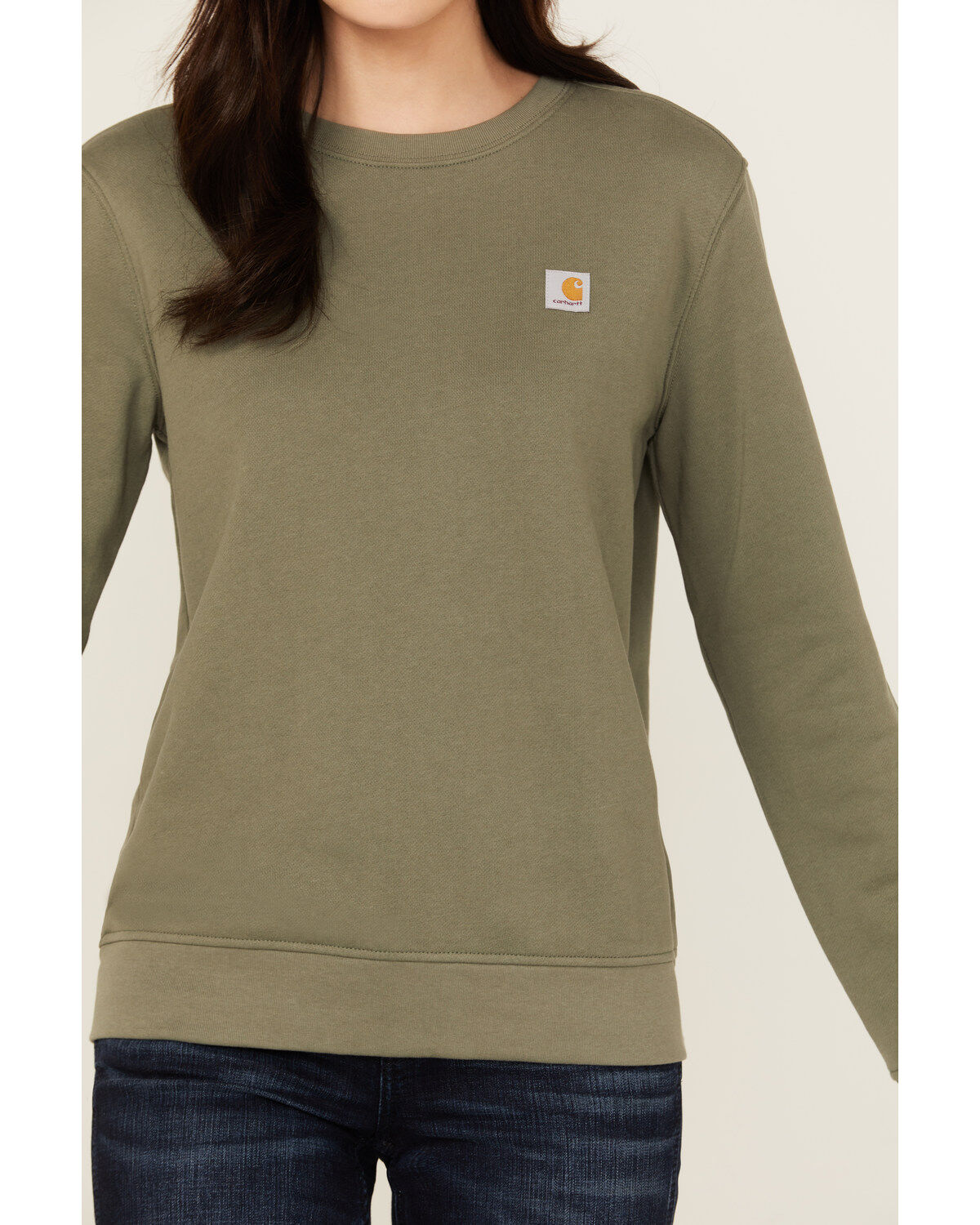 Image #3 - Carhartt Women's Relaxed Fit Midweight Crewneck Sweatshirt, Olive, hi-res