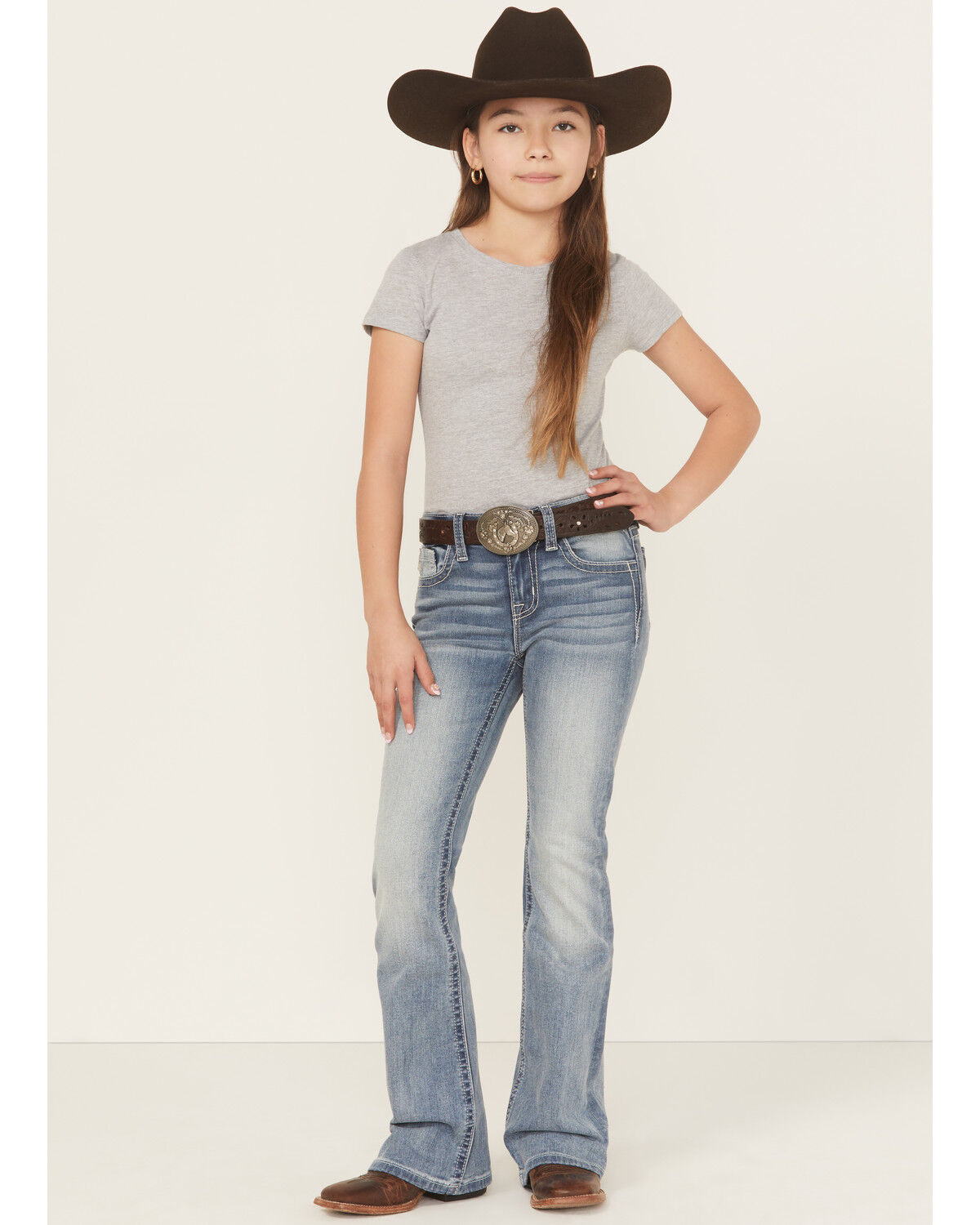 Product Name:  Miss Me Girls' Criss Cross Dark Wash Bootcut Stretch Denim Jeans