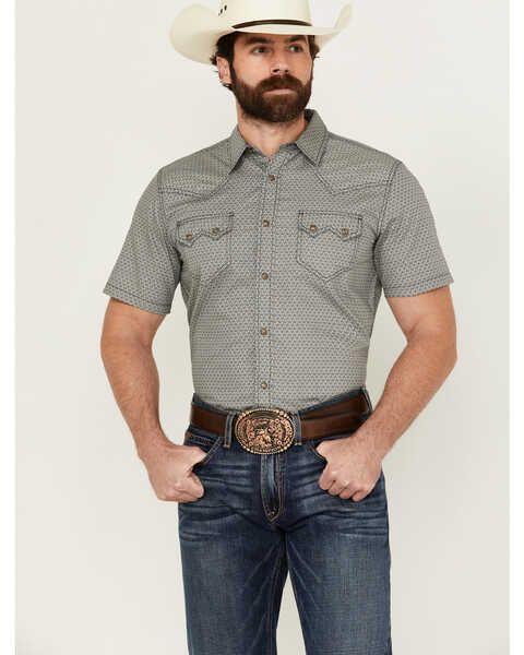 Cody James Men's Ziggy Geo Print Short Sleeve Snap Western Shirt , Ivory, hi-res