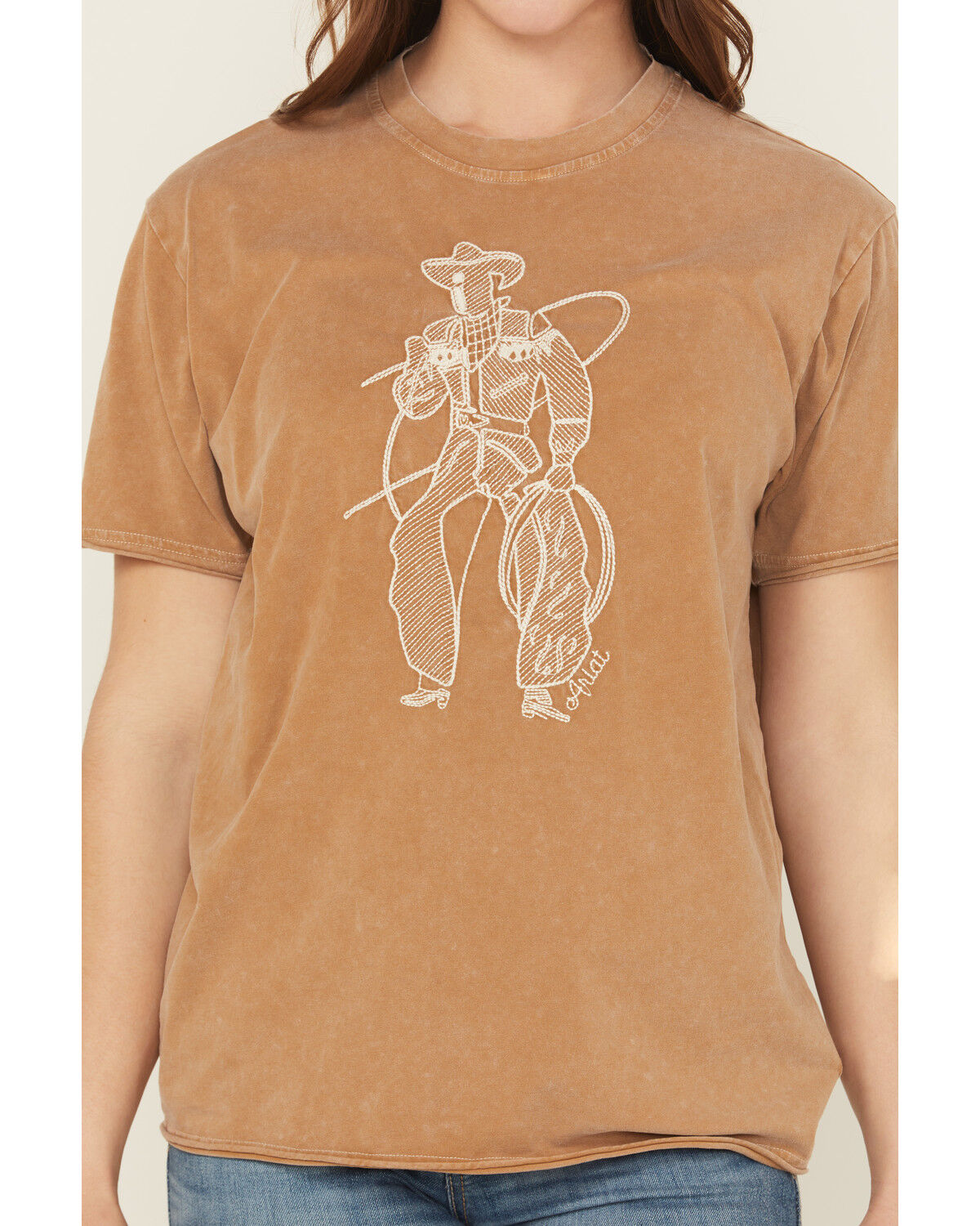 Image #3 - Ariat Women's Cowboy Embroidered Short Sleeve Graphic Tee, Brown, hi-res