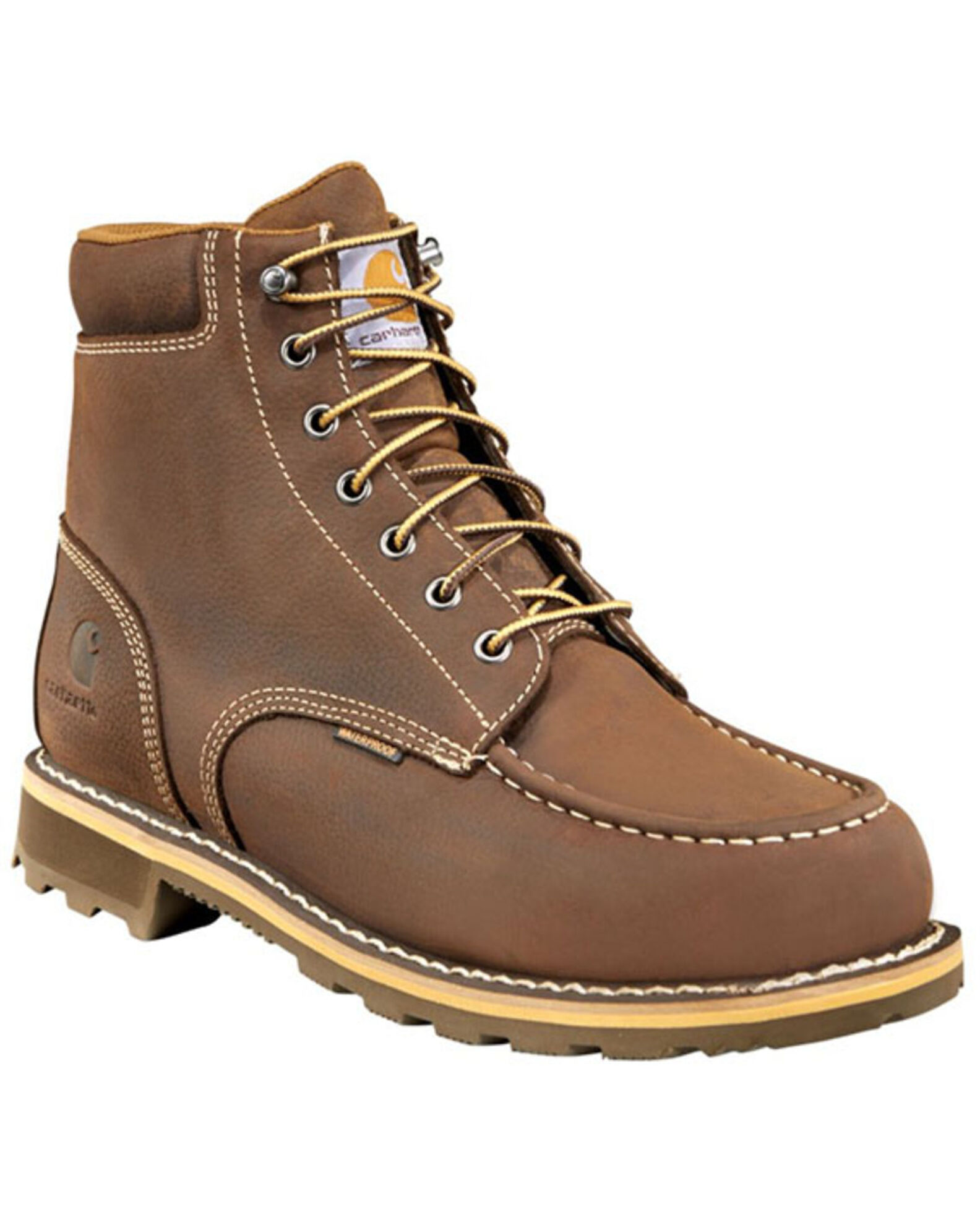 Image #1 - Carhartt Men's 6" Waterproof Lug Work Boots - Moc Toe, Chocolate, hi-res