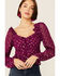 En Creme Women's Long Sleeve Foil Ruffle Blouse, Purple, hi-res