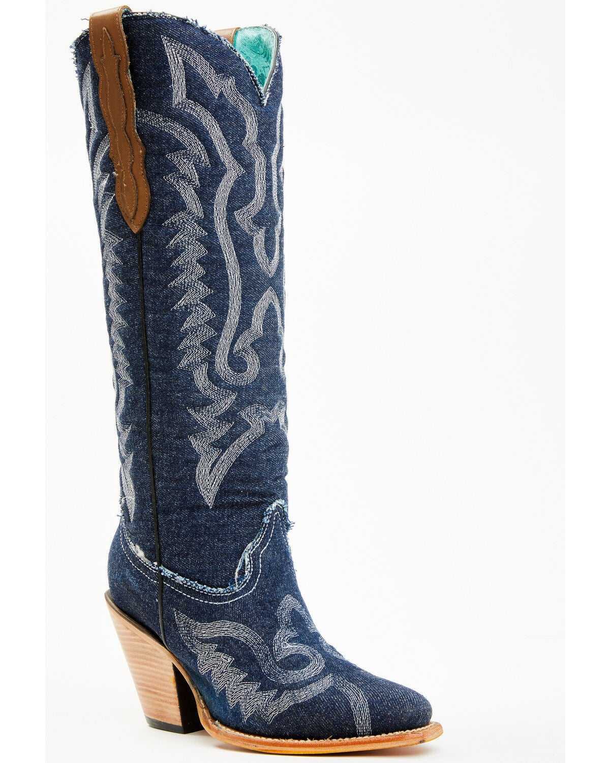 Corral Women's Denim Embroidered Tall Western Boots - Snip Toe, Medium Blue, hi-res