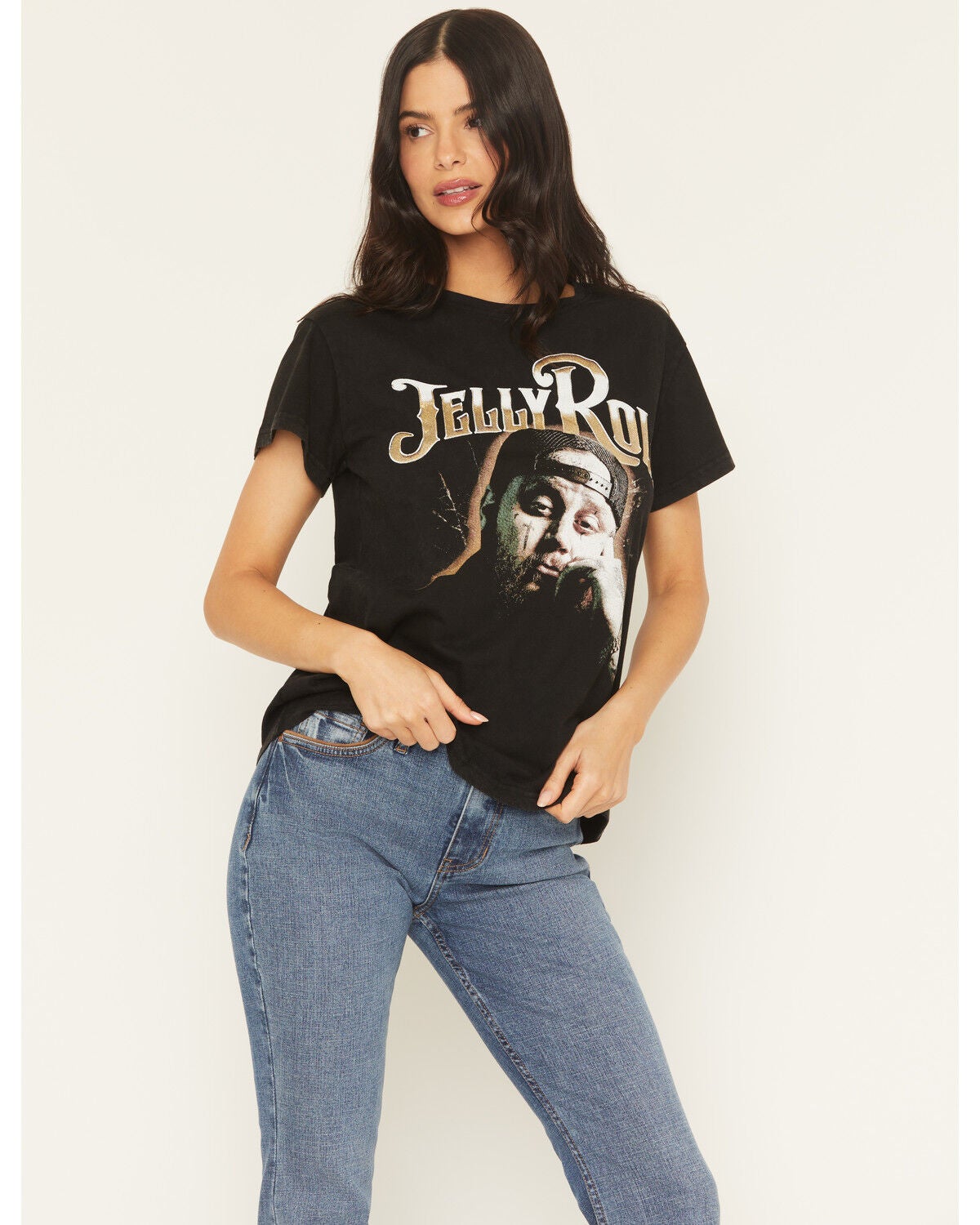People of Leisure Women's Jelly Roll Face Short Sleeve Graphic Tee, Black, hi-res