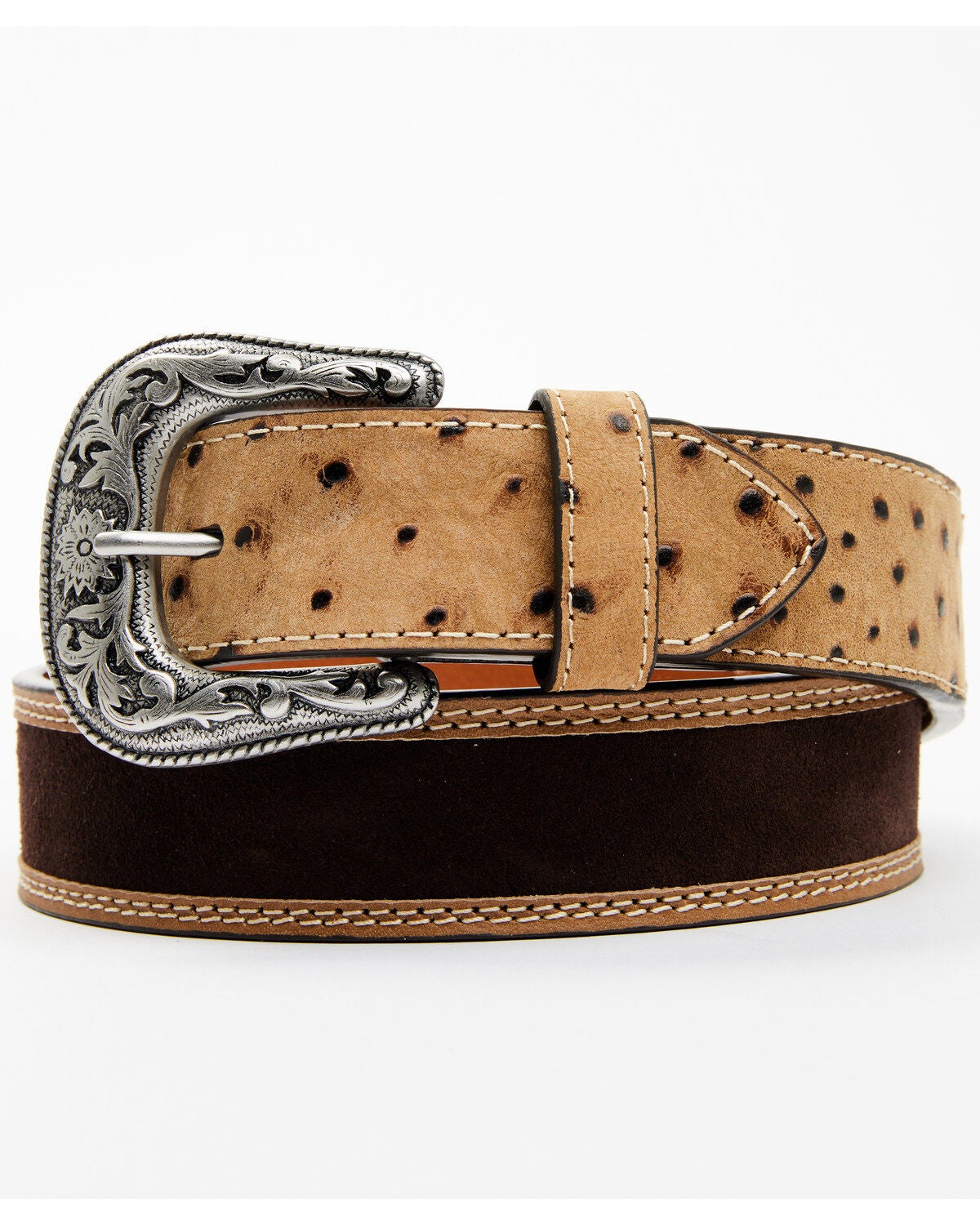 Roper Women's Ostrich Tab Basic Belt, Cognac, hi-res
