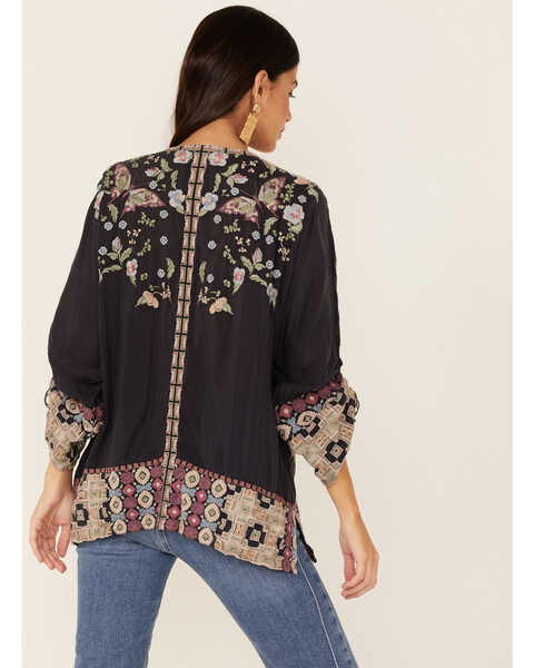 Johnny Was Women's Graphite Terraine Embroidered Blouse, Charcoal, hi-res
