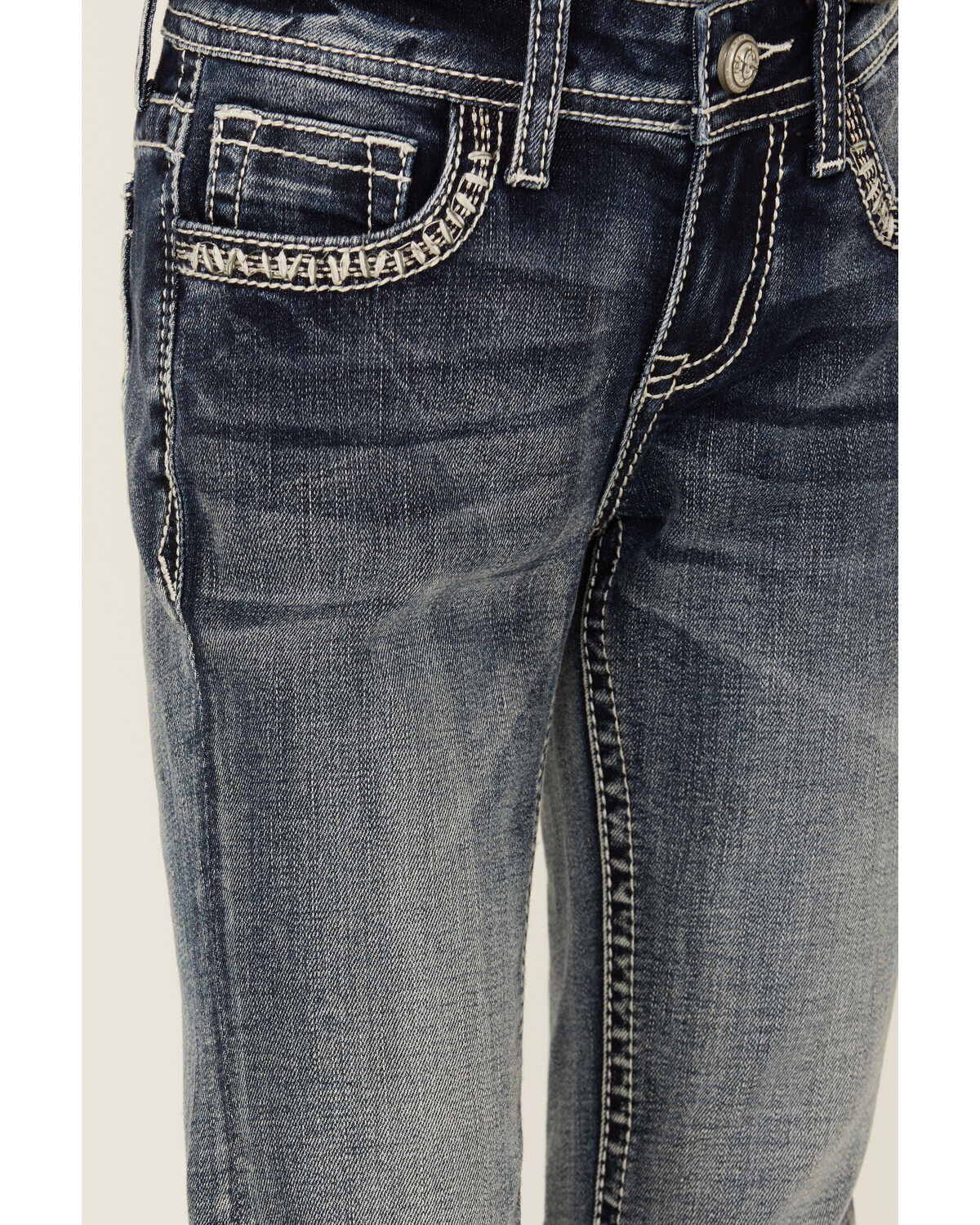 Image #4 - Grace in LA Girls' Medium Wash Horseshoe Embroidered Stretch Bootcut Jeans, Medium Wash, hi-res