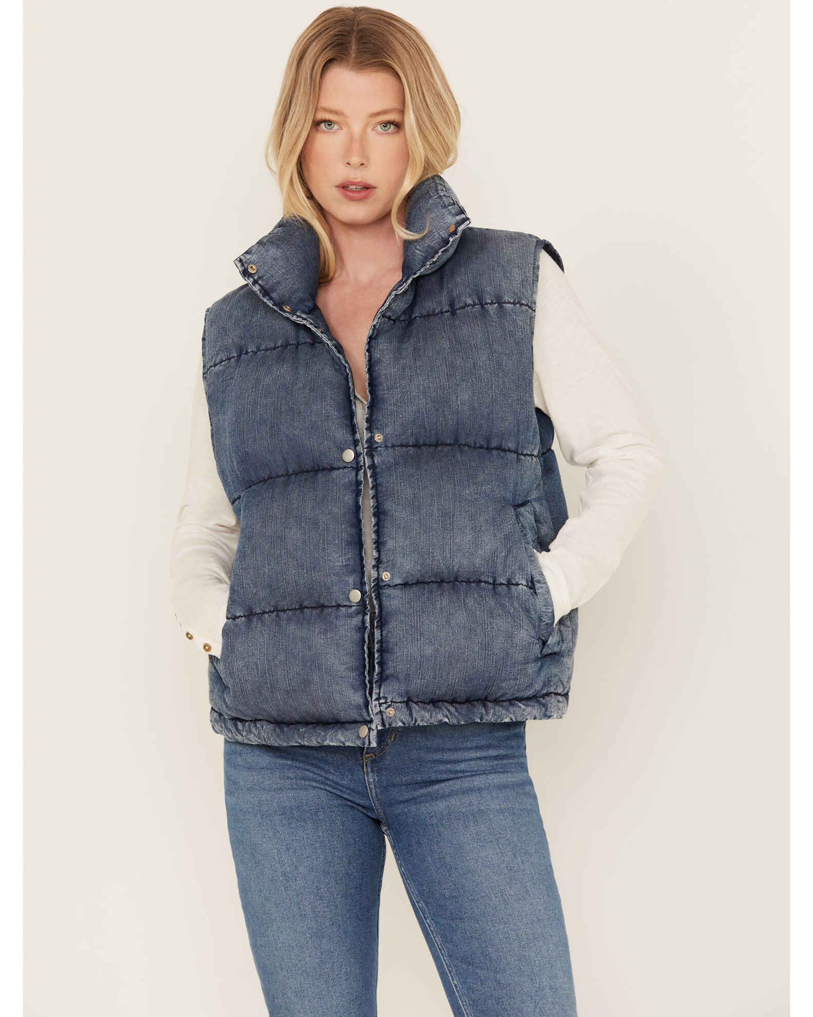 Denim puffer vest shop