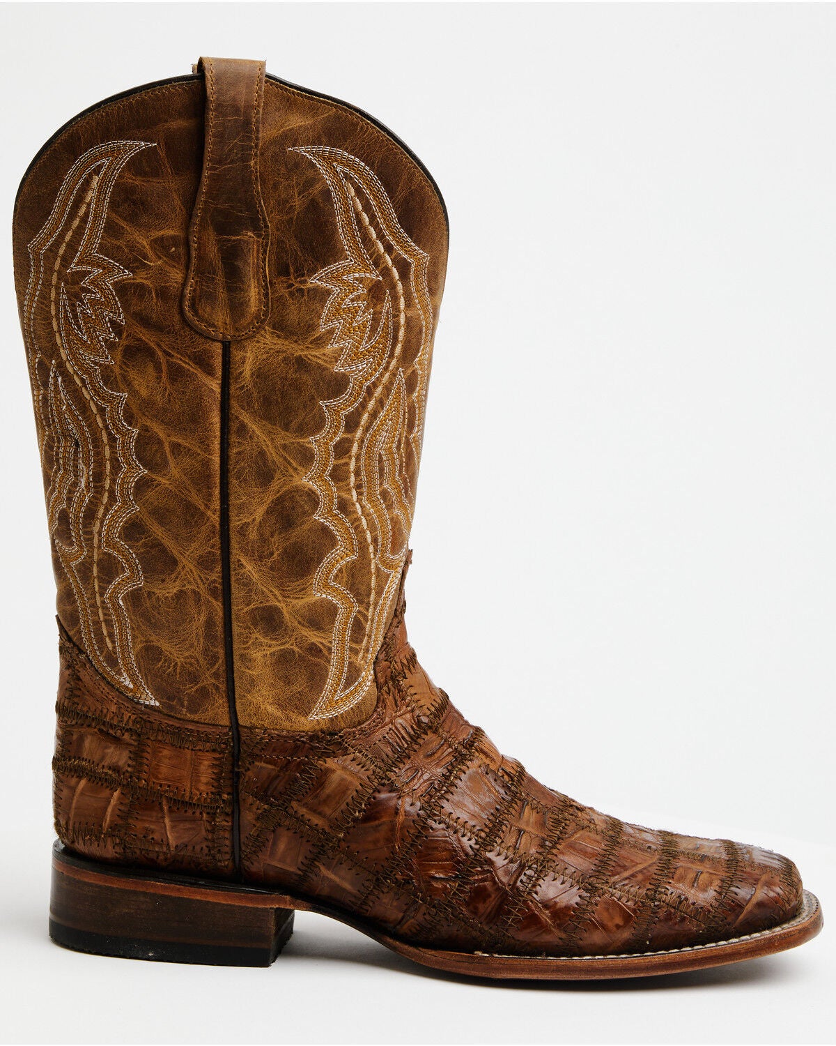 Image #2 - Circle G Men's Orix Caiman Patchwork Western Boots - Broad Square Toe, Tan, hi-res