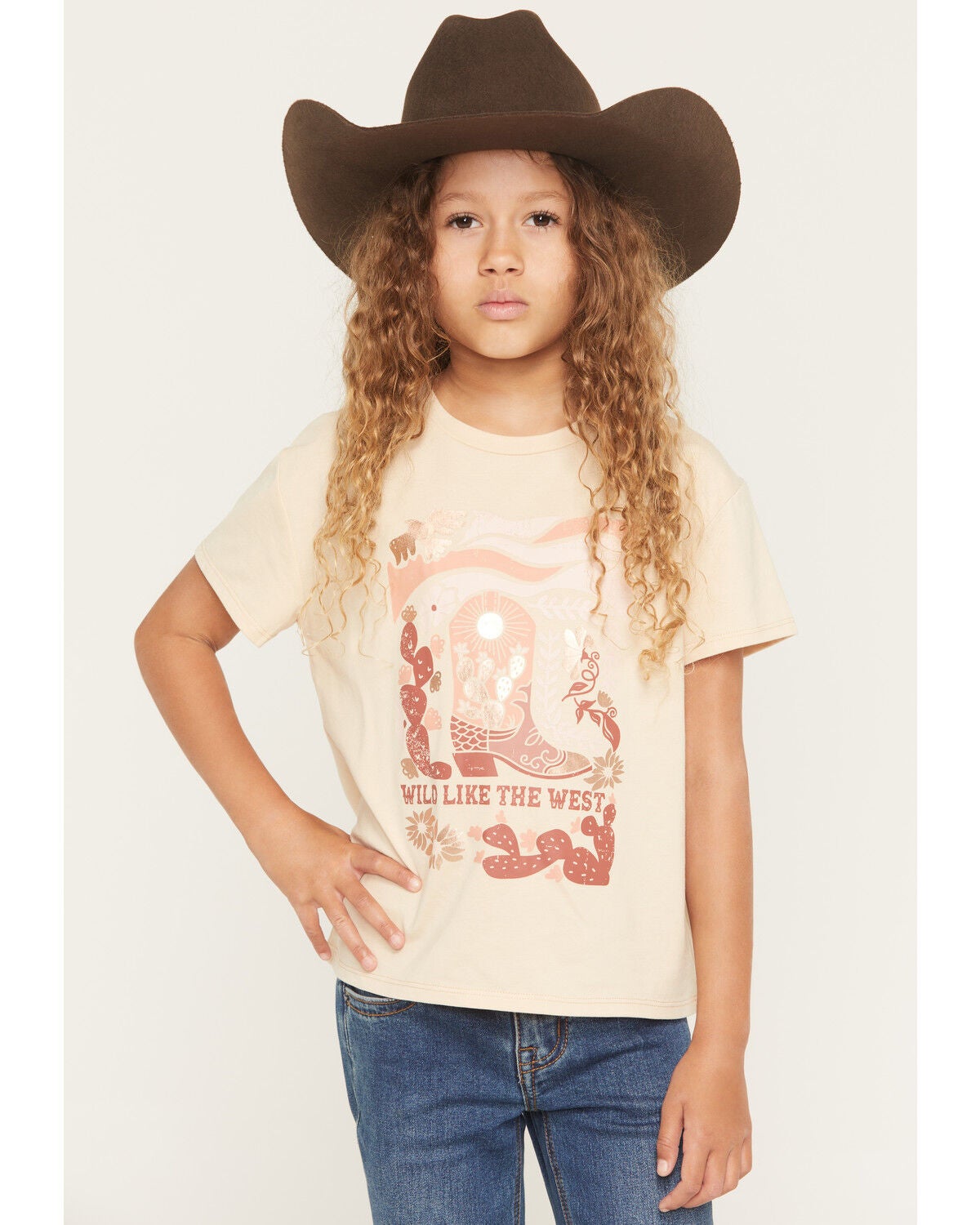 Buttercup Girls' Wild Like The West Foil Short Sleeve Graphic T-Shirt, Wheat, hi-res