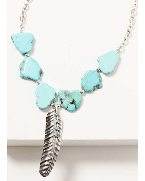 Shyanne Women's Silver & Turquoise Beaded Leaf Necklace, Silver, hi-res