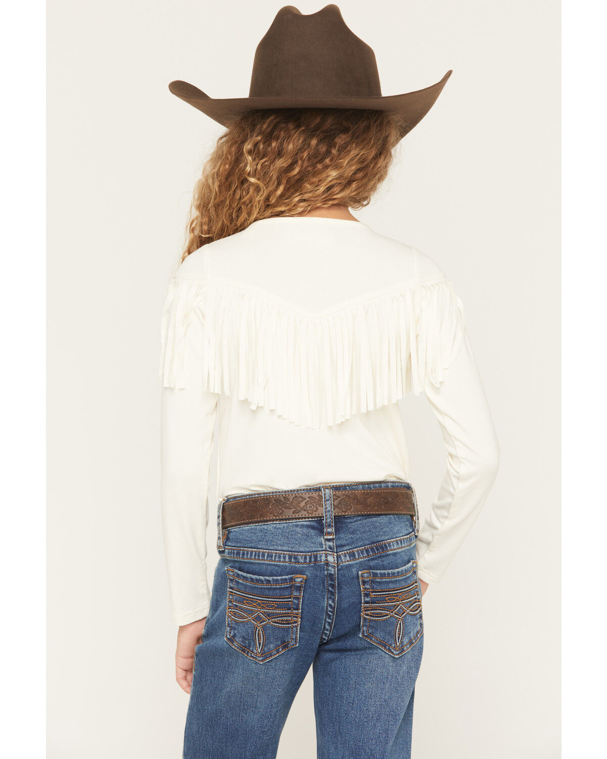 Image #4 - Shyanne Girls' Josie Fringe Studded Long Sleeve Shirt, Cream, hi-res
