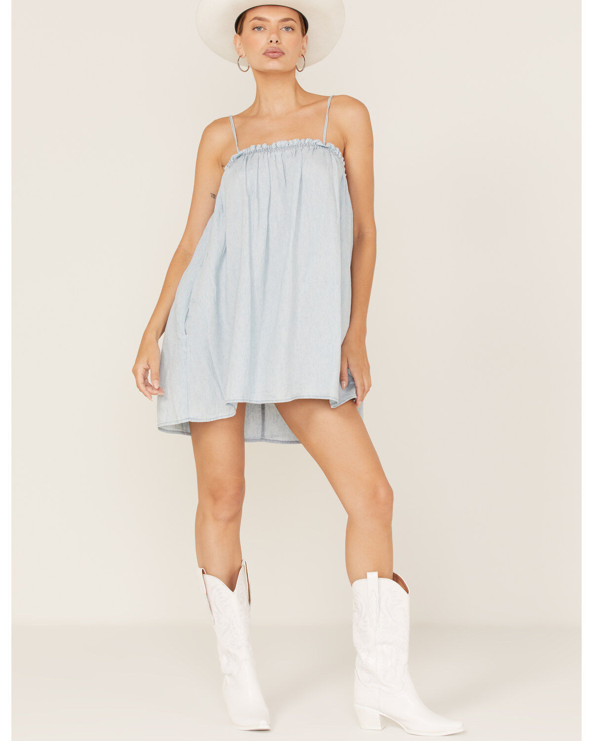 Image #2 - Show Me Your Mumu Women's Chambray Angel Mini Dress, Blue, hi-res