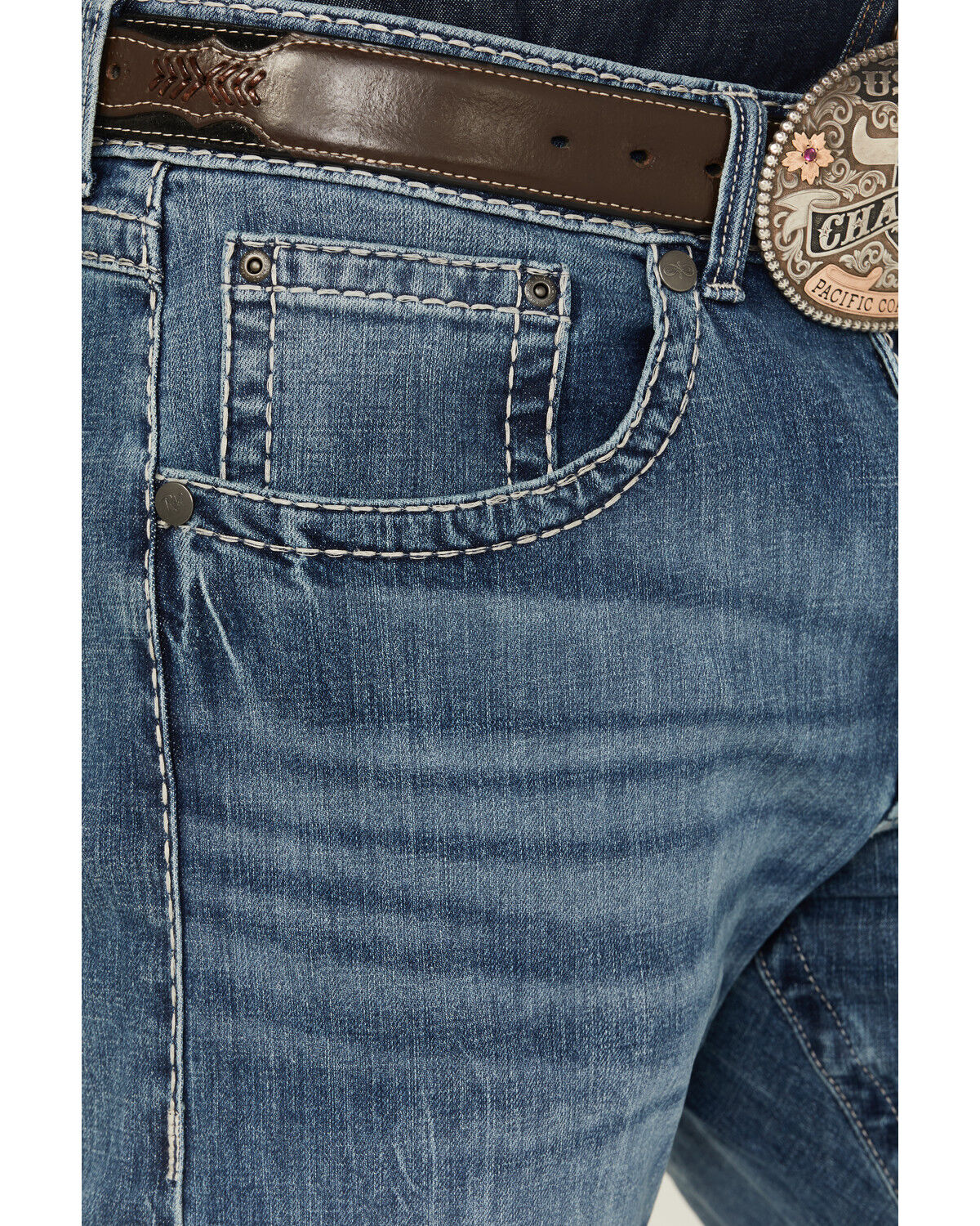 Image #2 - Rock 47 by Wrangler Men's Sand Springs Medium Wash Slim Bootcut Stretch Denim Jeans, Medium Wash, hi-res