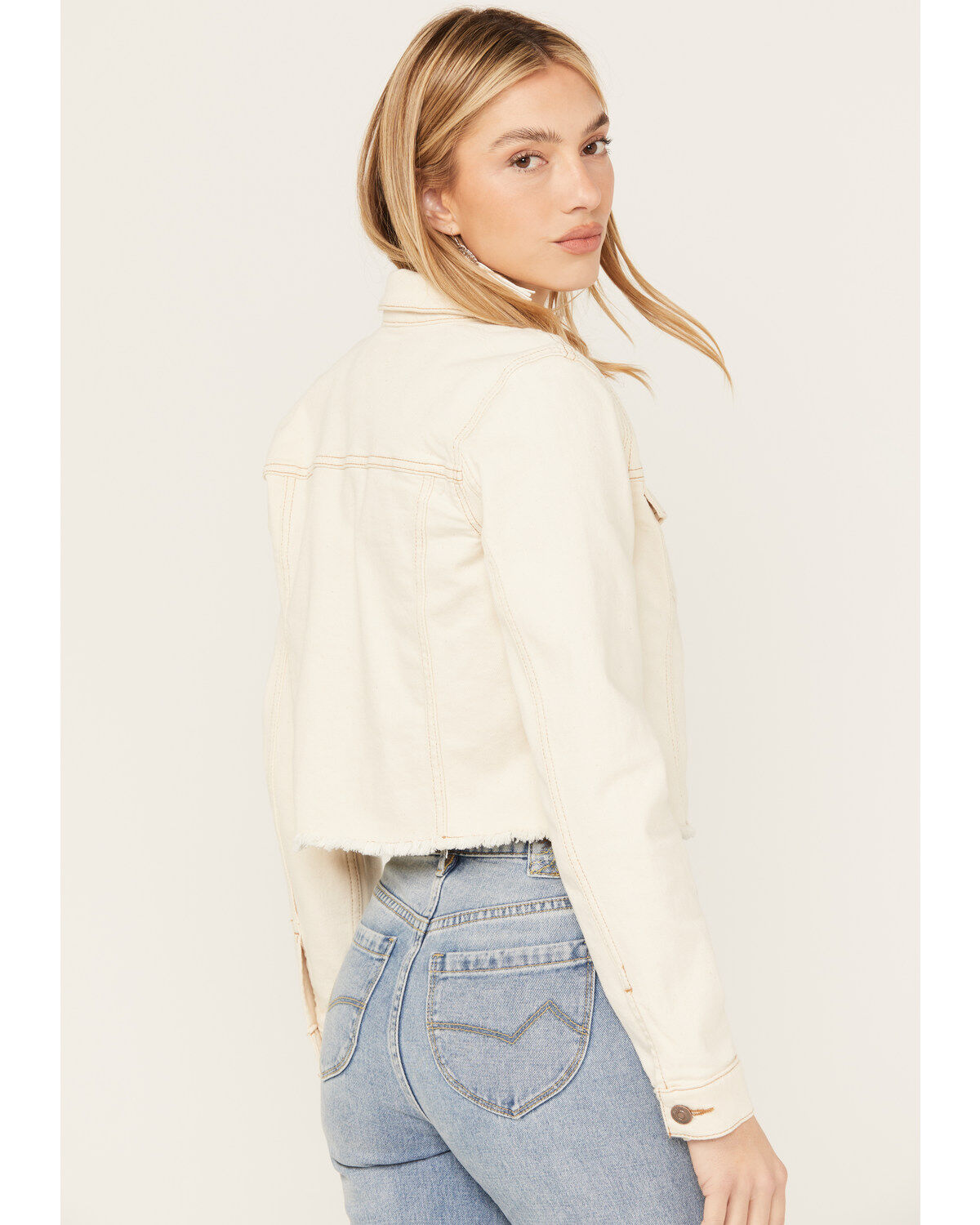 Image #4 - Shyanne Women's Cropped Fray Western Jacket, Natural, hi-res