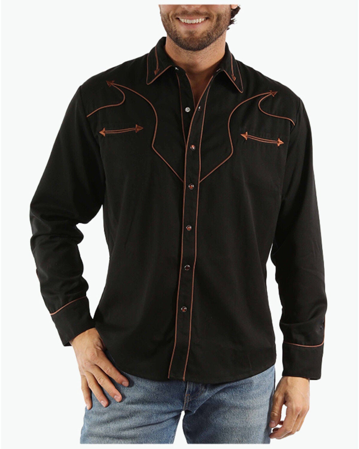 Scully Men's Embroidered Long Sleeve Snap Western Shirt - Big, Black, hi-res