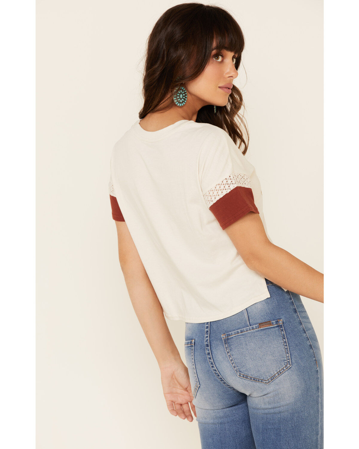 Image #5 - Shyanne Women's Sand Whiskey Lace Inset Graphic Tee, Sand, hi-res