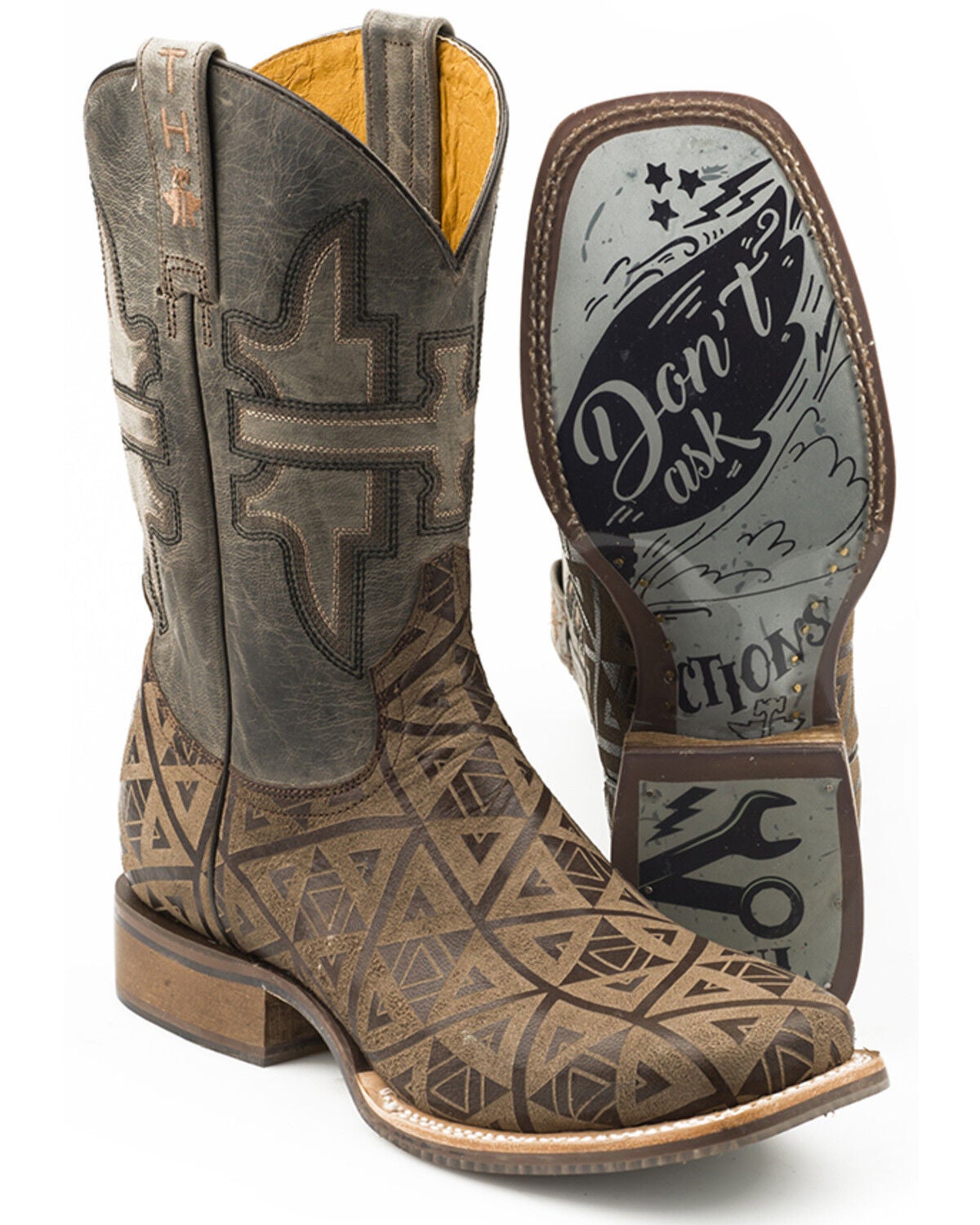 Tin Haul Men's Trinity Laser Western Boots - Wide Square Toe, Brown, hi-res