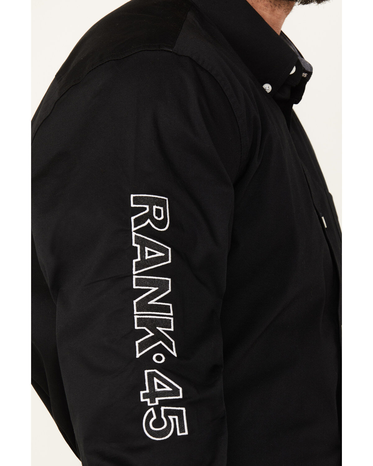 Image #3 - RANK 45® Men's Solid Performance Twill Logo Long Sleeve Button-Down Western Shirt, Black, hi-res