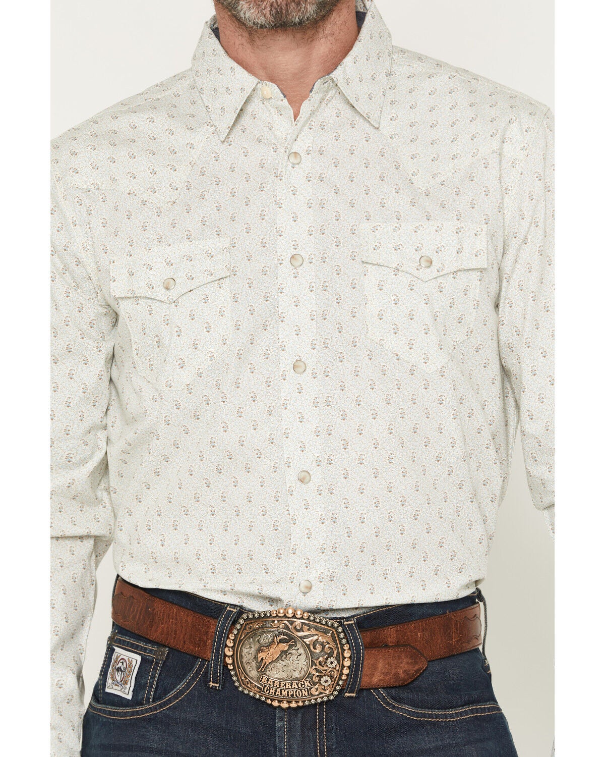 Image #3 - Cody James Men's Rocky Range Paisley Print Long Sleeve Snap Western Shirt, Cream, hi-res