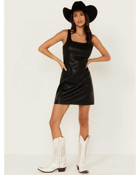 Rock & Roll Denim Women's Faux Leather Sleeveless Mini Dress, Black, hi-res