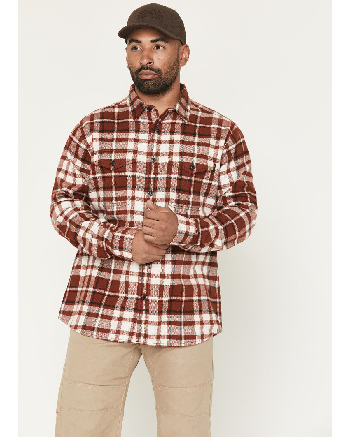 Image #1 - Hawx Men's Mac Plaid Print Long Sleeve Button-Down Flannel Shirt, Wine, hi-res